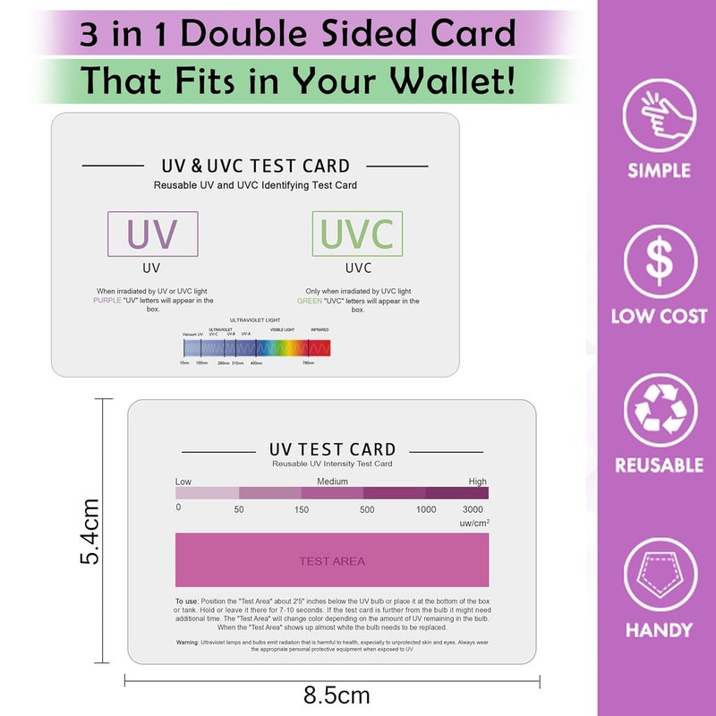 SaiTech IT | UV & UVC Test Card & UV Intensity Test Card | 3-in-1 UV Test Card | UVA & UVC Light Identifying Card | UV Bulb & LED Intensity Reading Card | UV Dosage Indicator Card | UVB Tester-2 Pack - Image 2